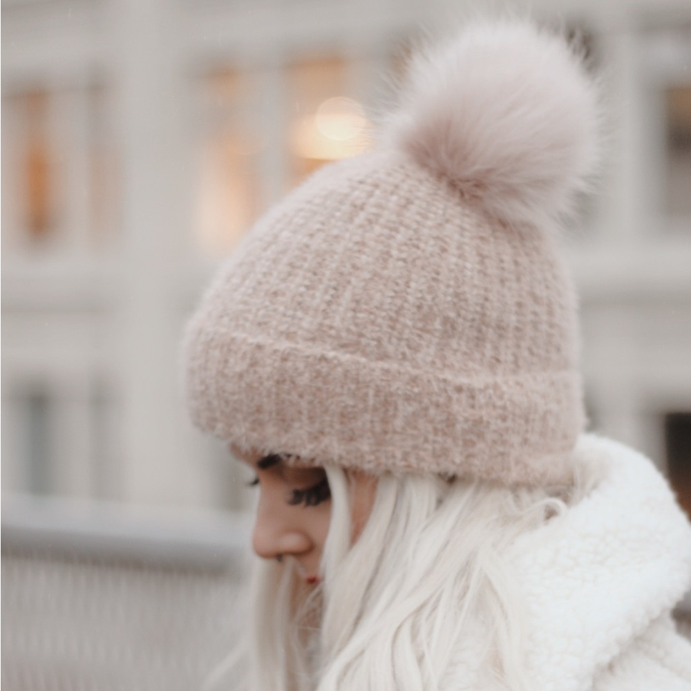 New Look Blush Knit Beanie with Pom-Pom